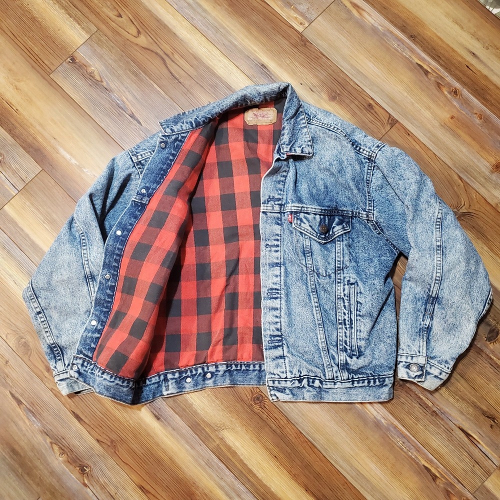 VTG Levis Trucker Jacket Acid Wash Blanket Lined Made in USA 70417 Type 3 80s